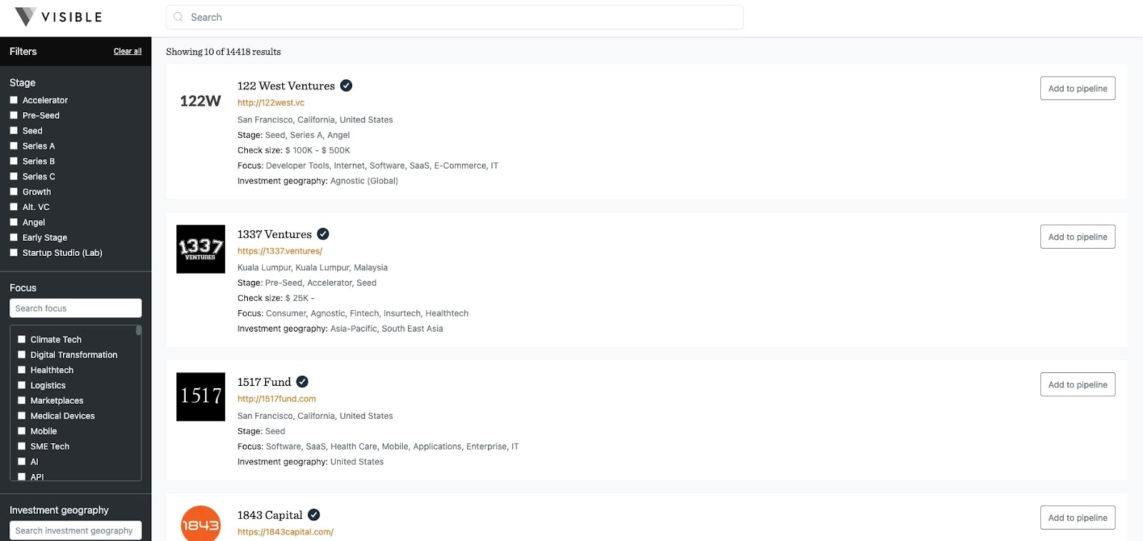 Visible - 14,000+ VC firms