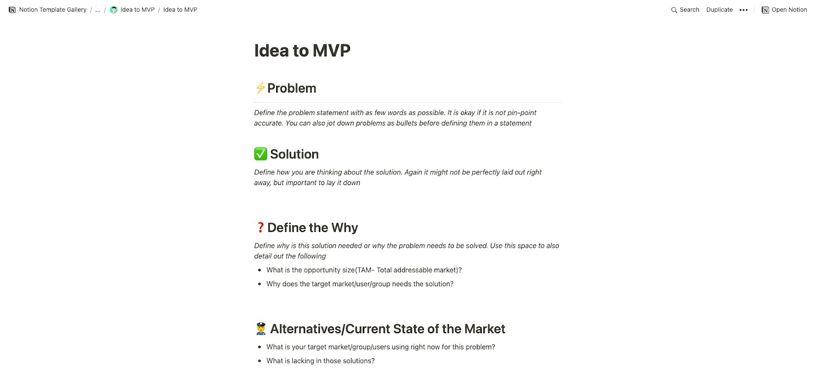 Idea to MVP Notion TemplateT