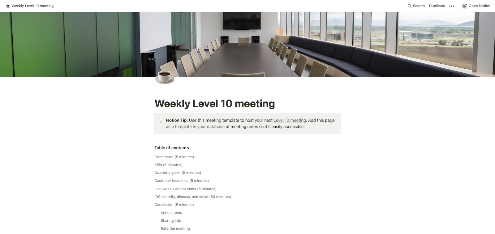 Notion Weekly Meeting Template