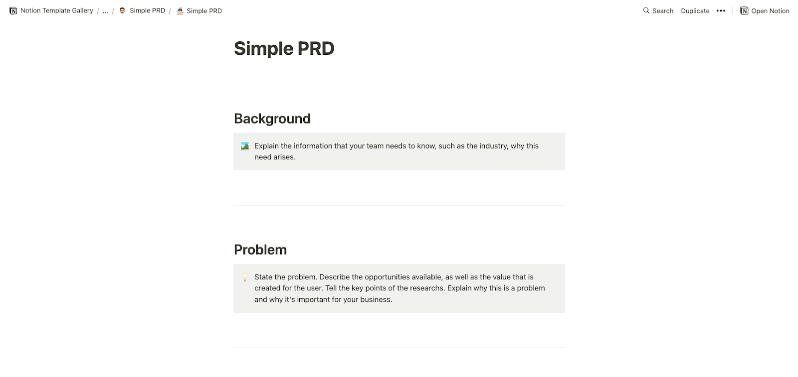 Notion PRD Product Requirement Doc Template