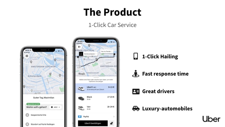 Uber product slide with device mockups