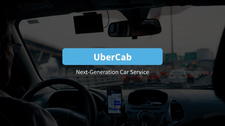 Uber title slide with background image and dark style