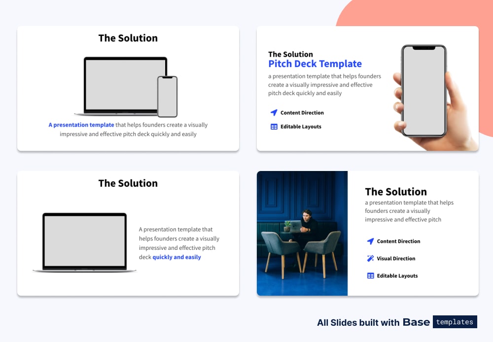 Pitch deck title solution different designs