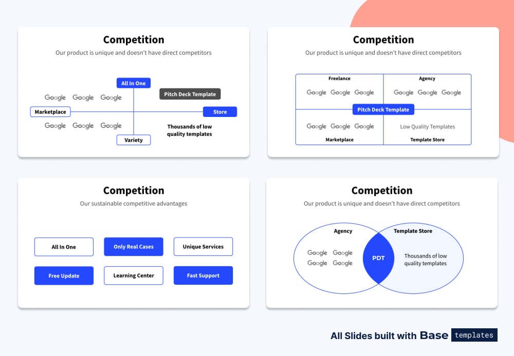 Pitch deck competition slide different designs