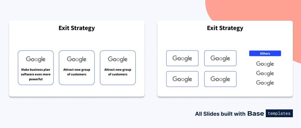 Pitch deck exit strategy slide different designs