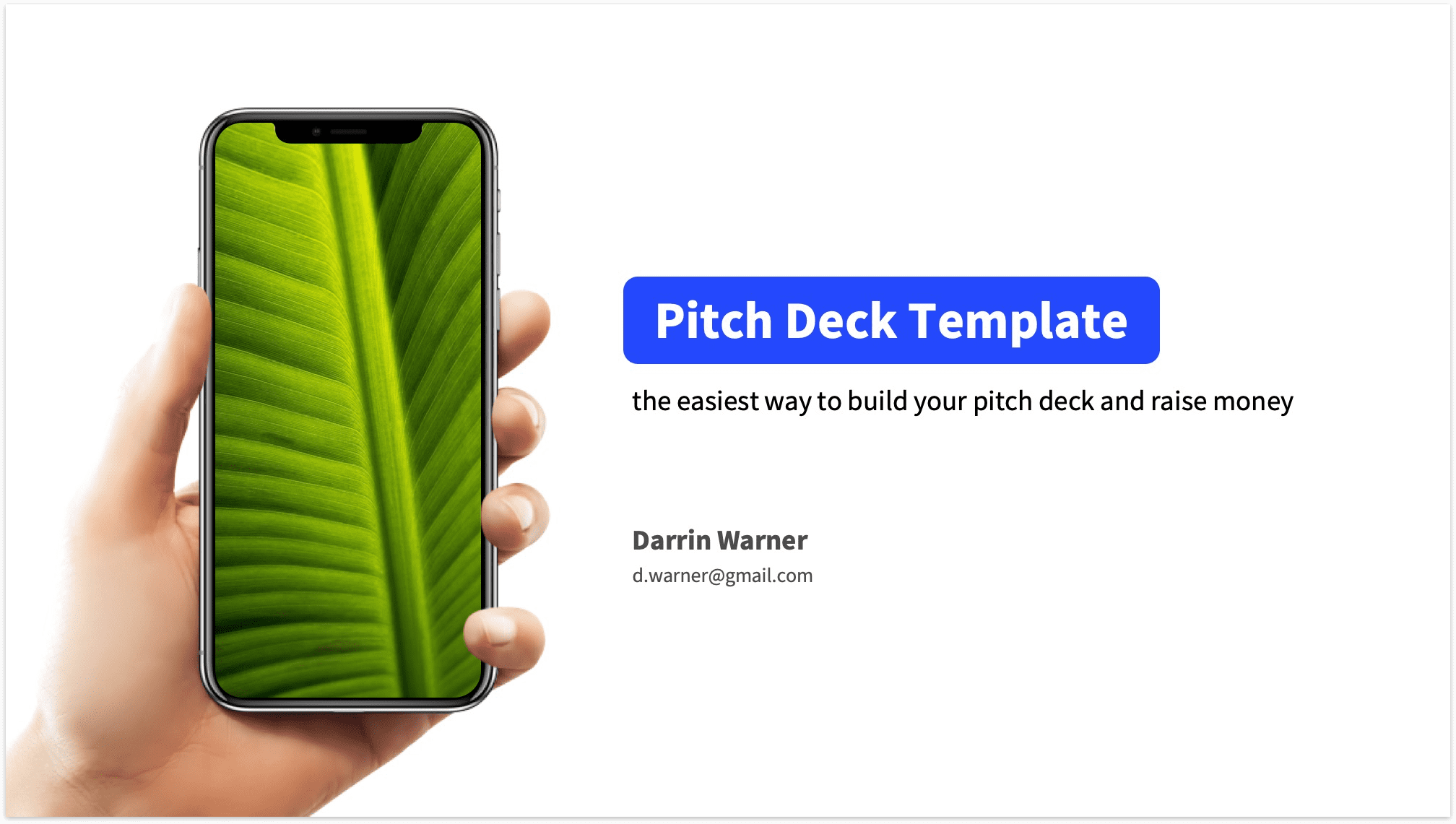 Pitch deck title slide example including product and title