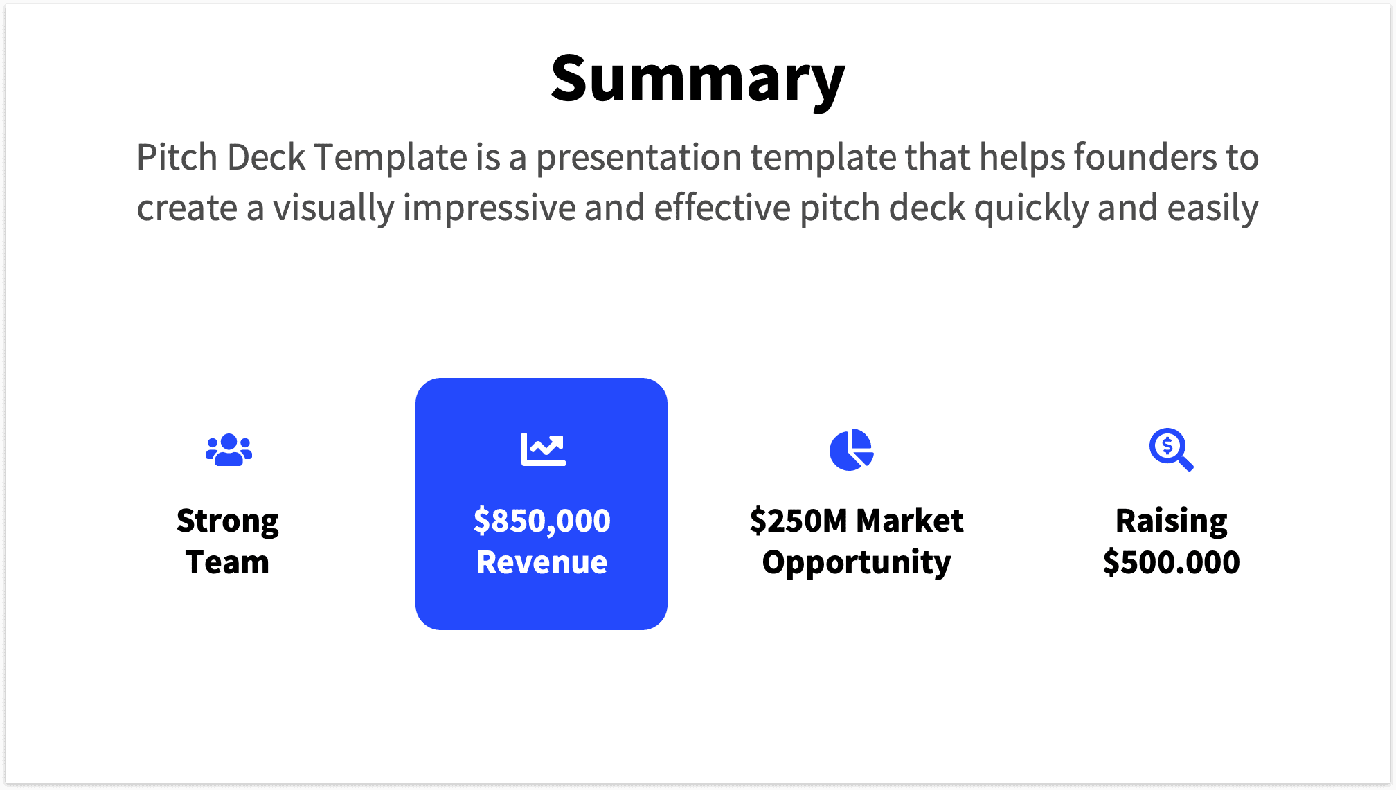 Summary Slide for Pitch Deck