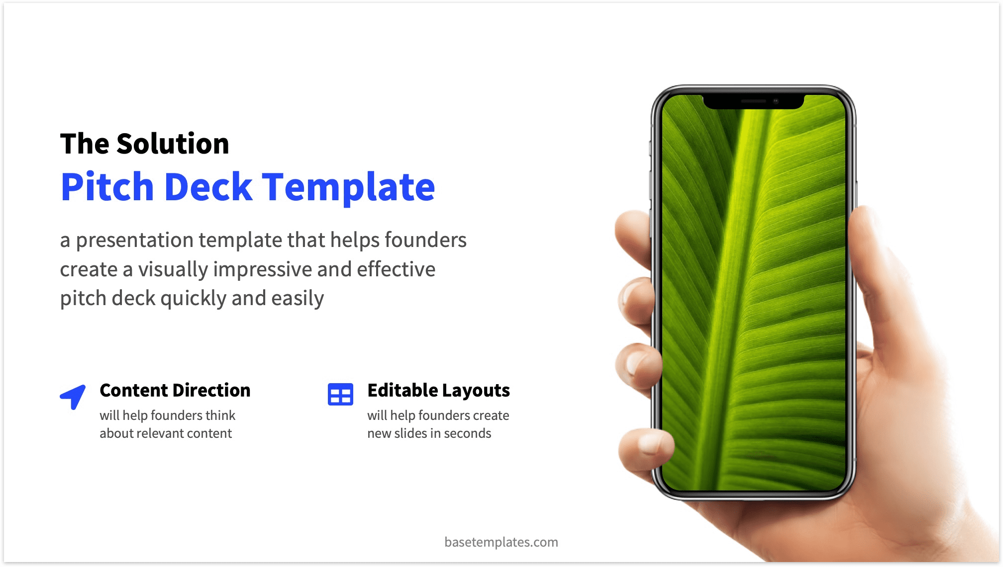 Pitch Deck Template Solution Slide with App Mockup