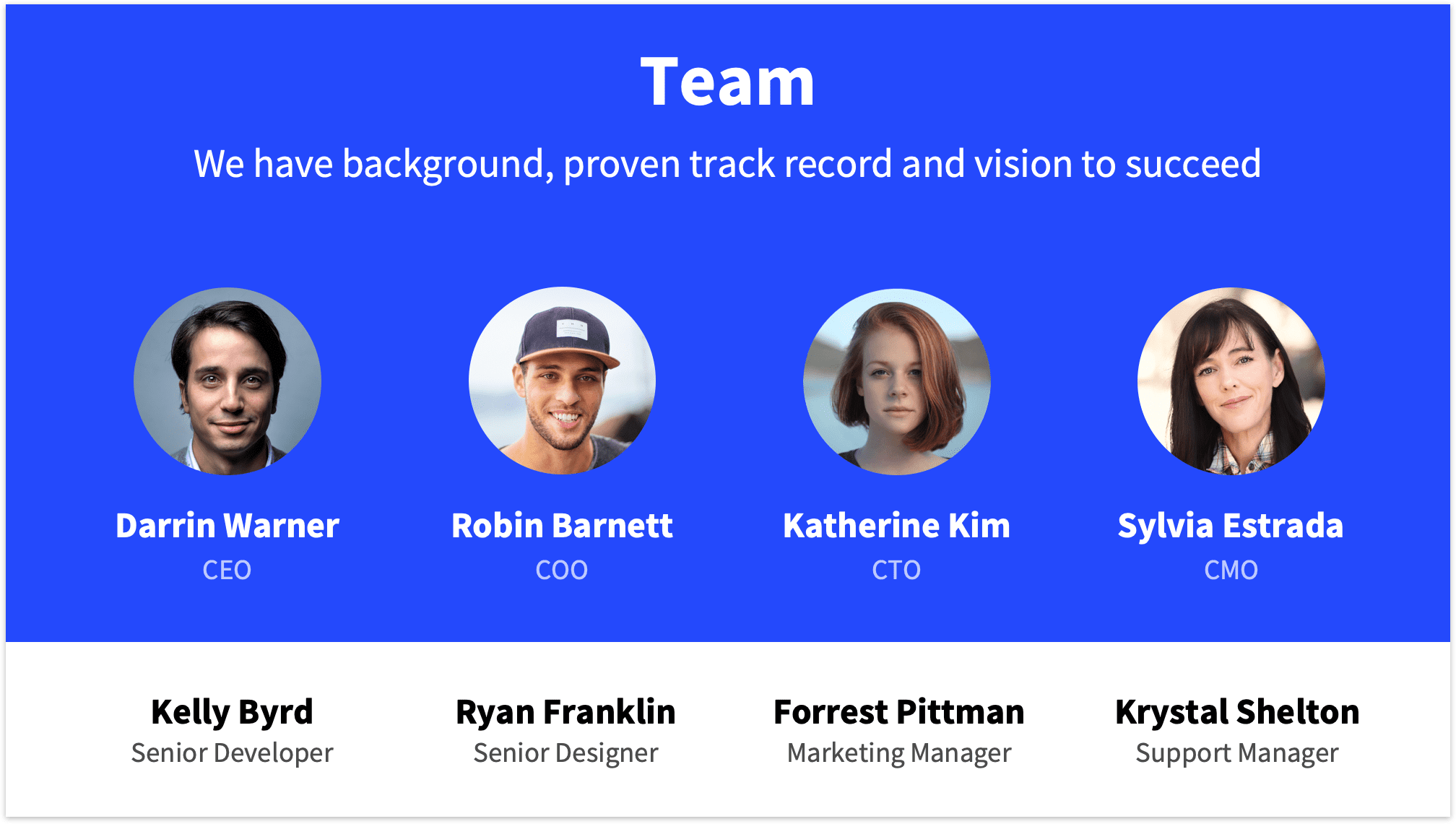 Pitch Deck Template Team Slide with Blue Background