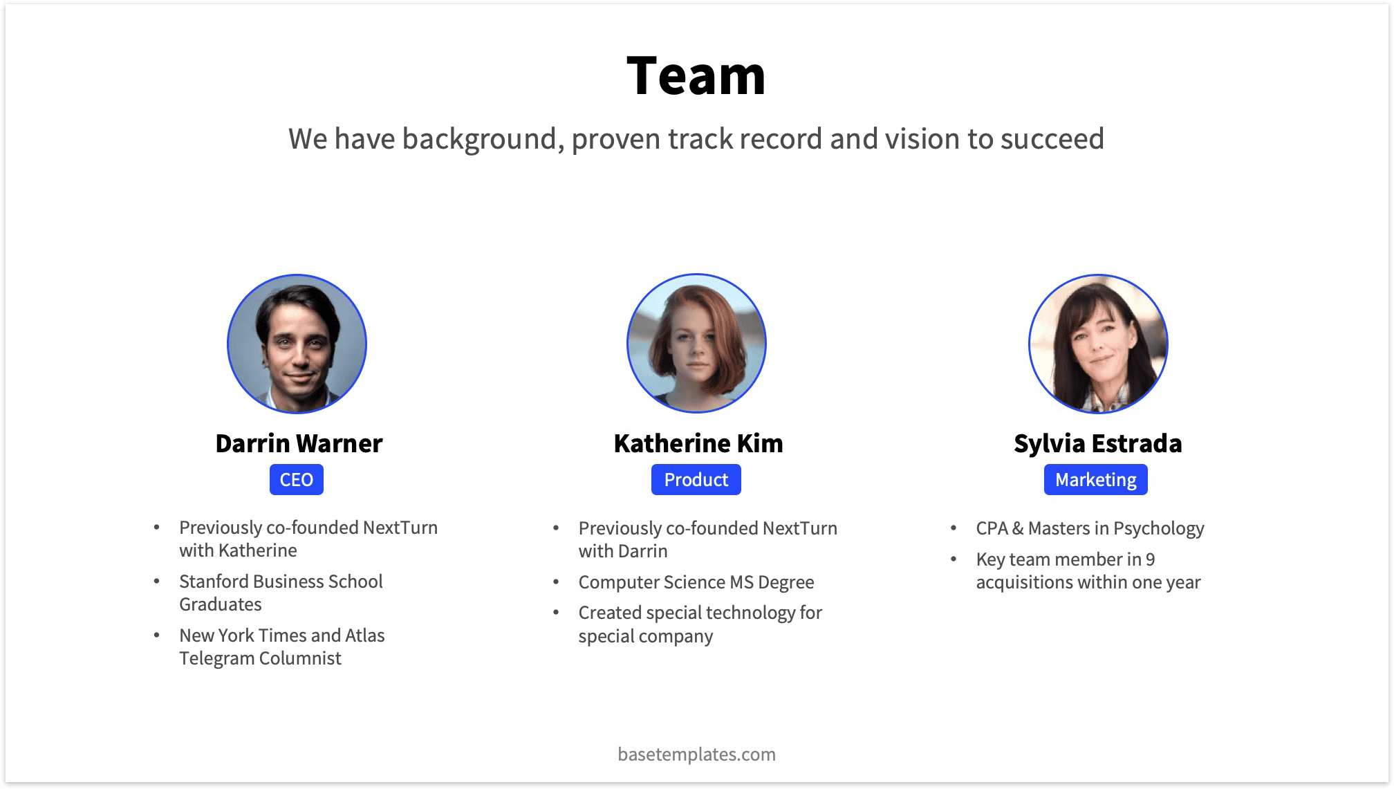 Team Slide with 3 Founders and additional Info