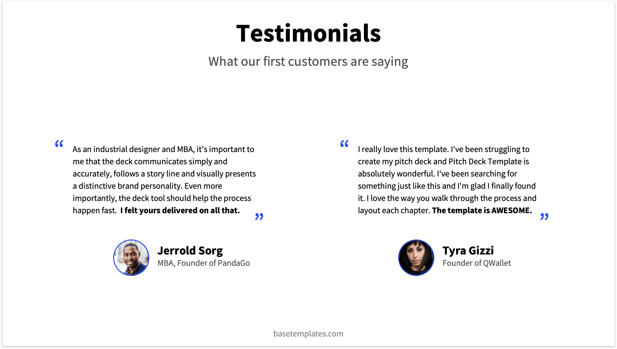 Testimonials Slide Reading Pitch Deck