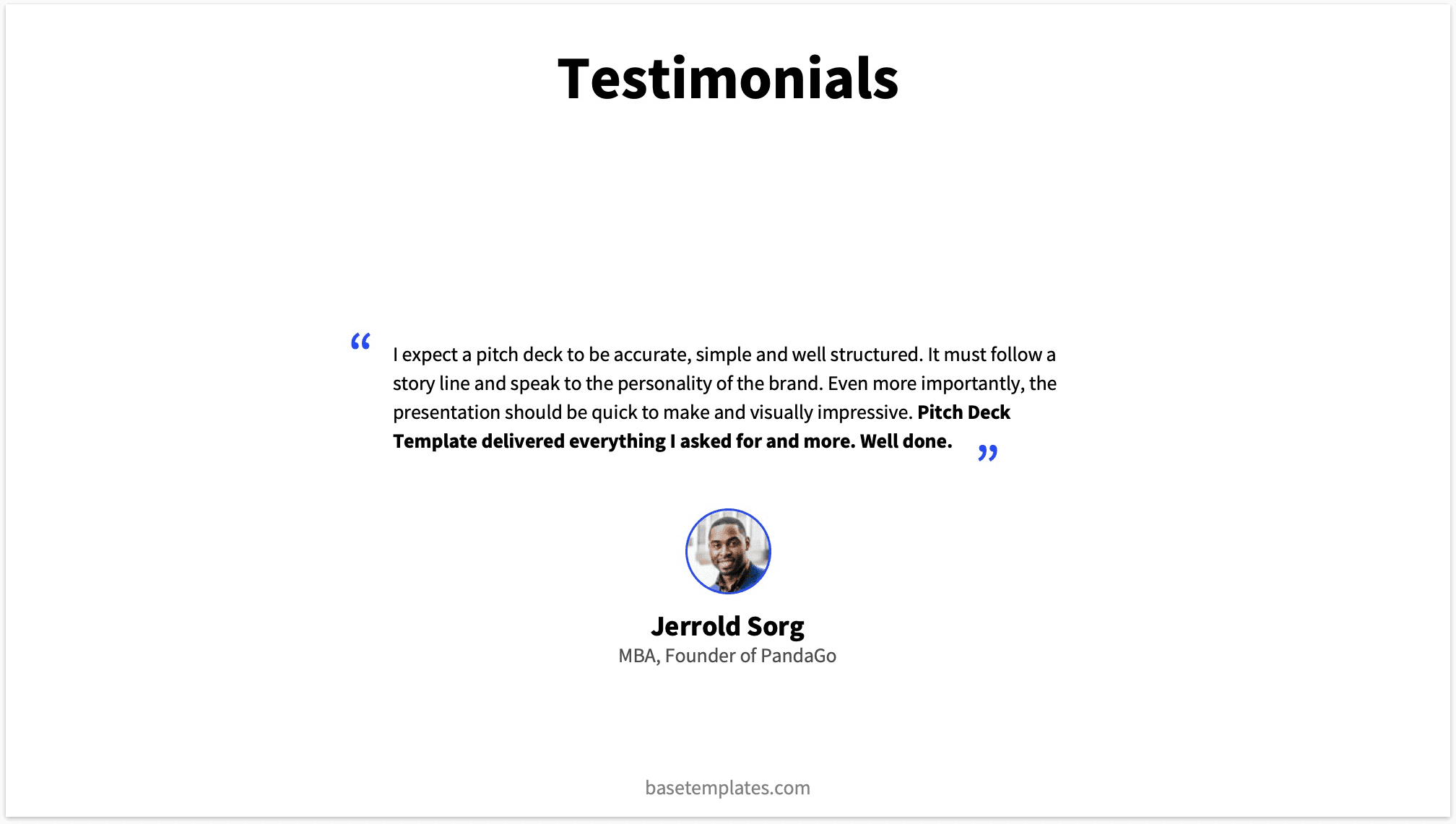 Testimonials Slide Reading Pitch Deck