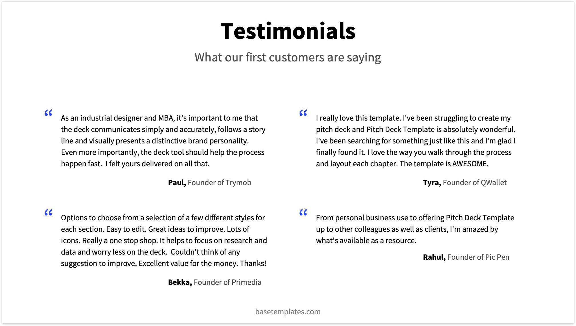 Testimonials Slide Reading Deck