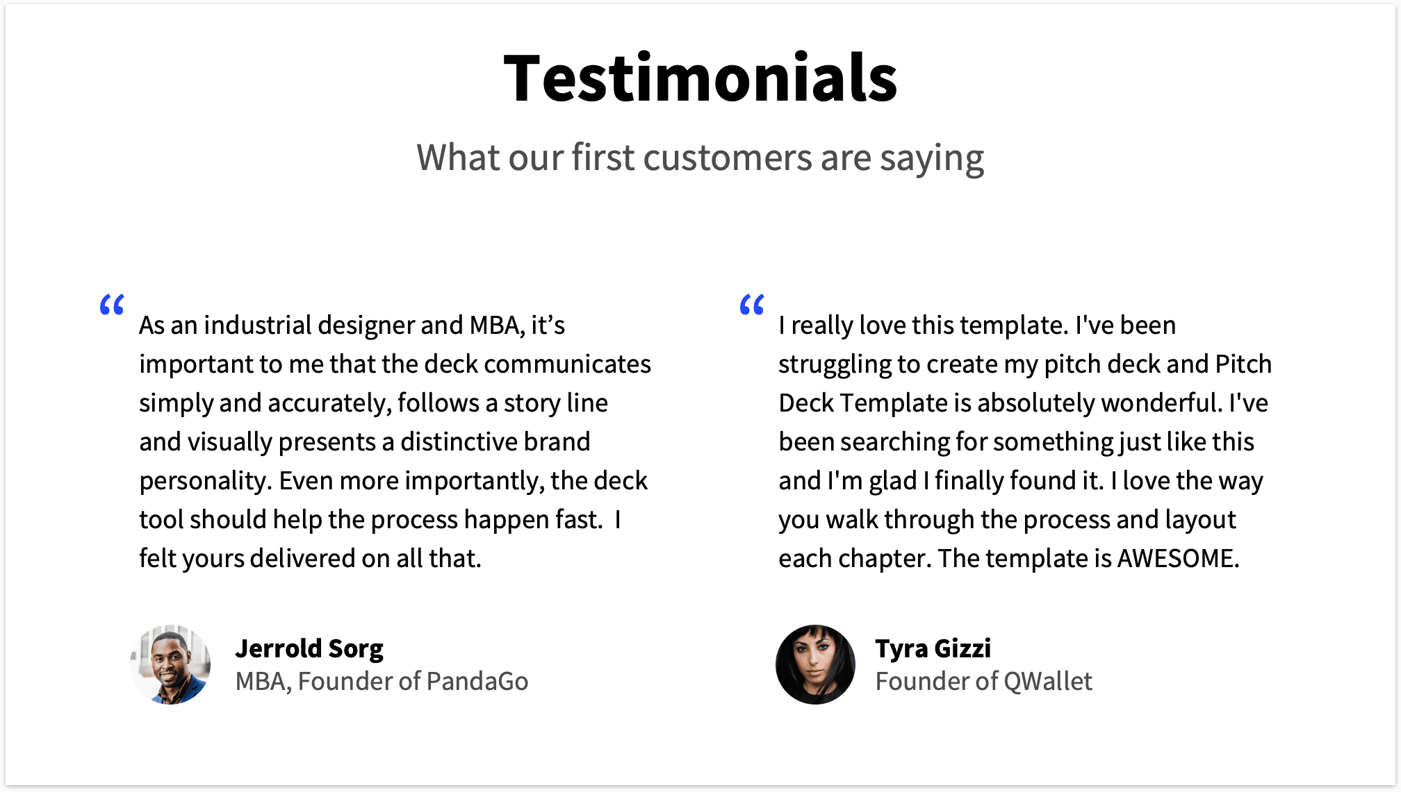 Testimonials Slide Pitch Deck Template