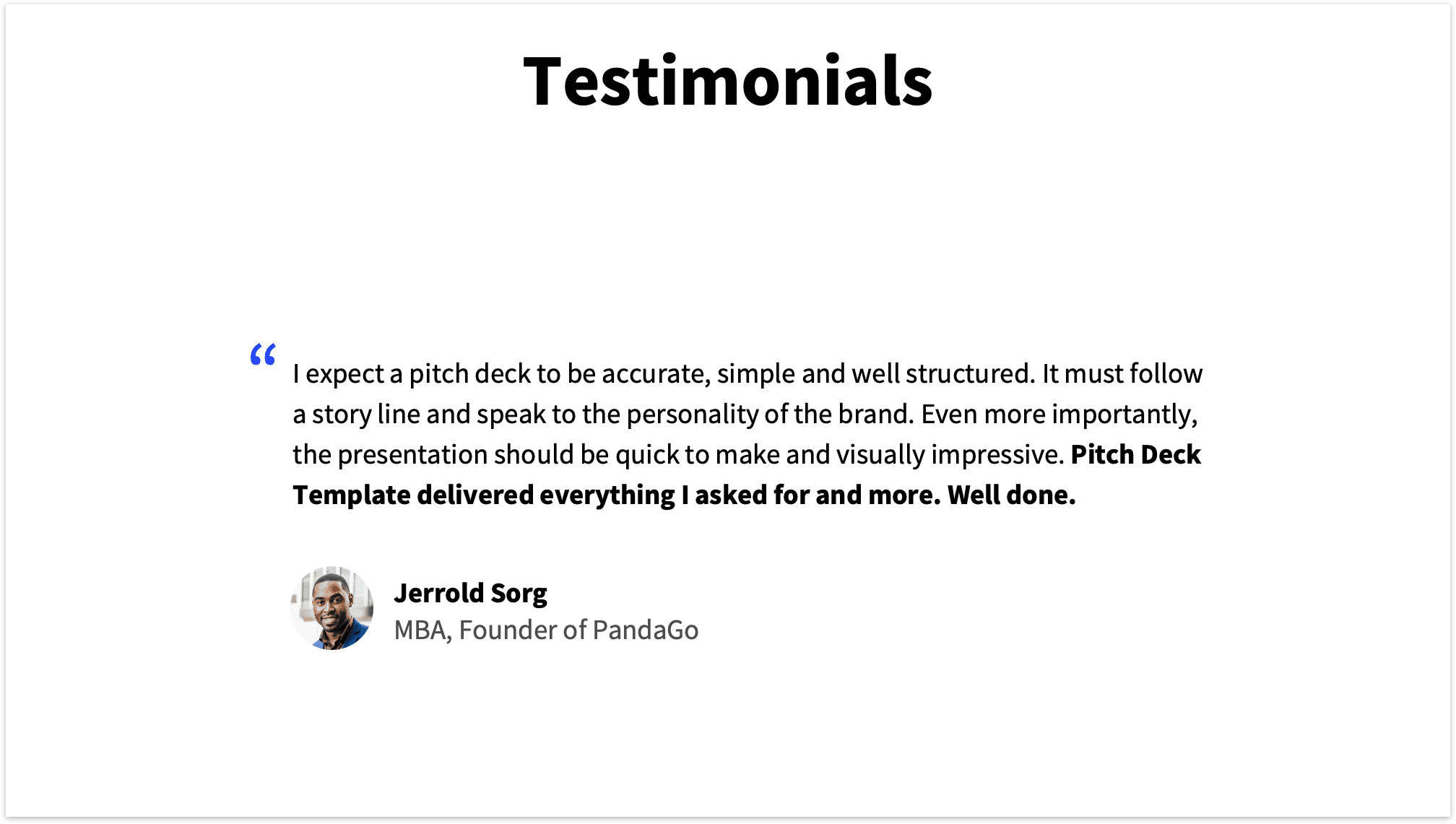 Testimonials Slide Pitch Deck Template