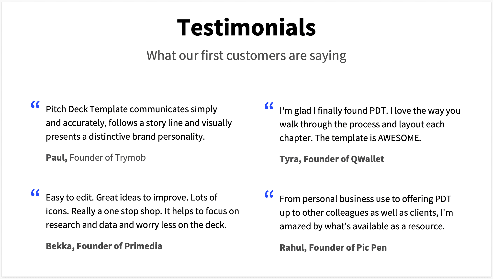 Testimonials Slide Pitch Deck