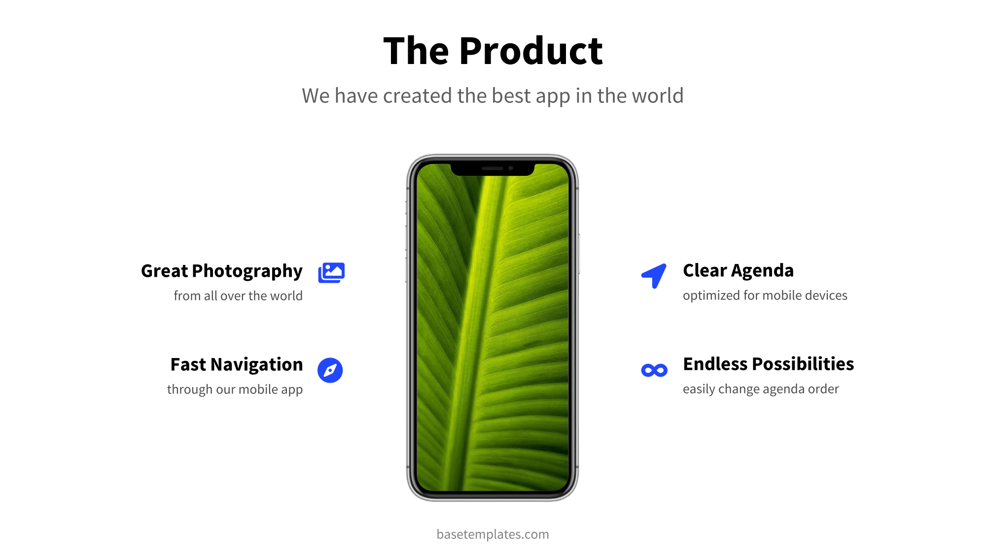 Clean product slide with device mockup