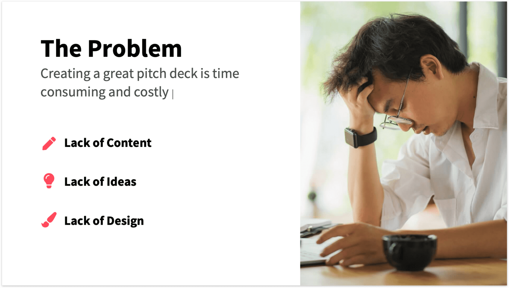 Pitch Deck Problem Slide red design