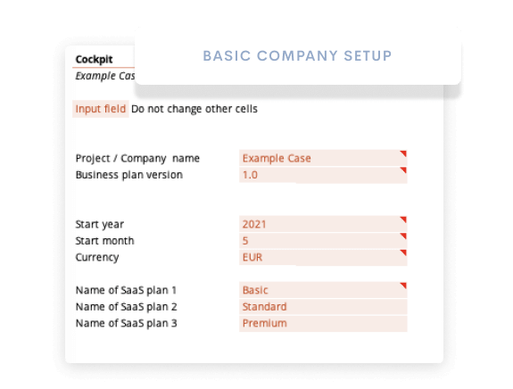 Company Data Setup Financial Model